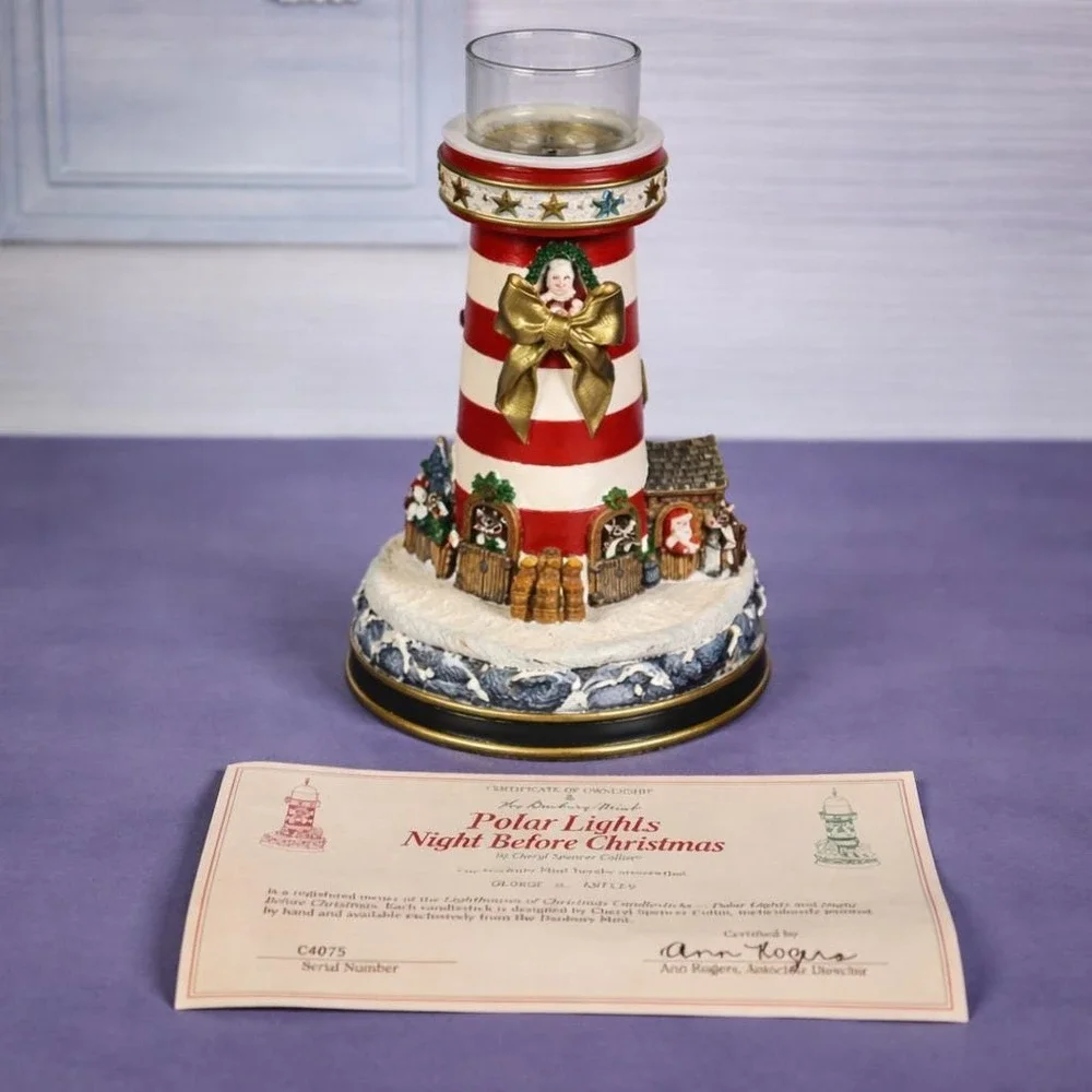 Danbury Mint Lighthouse Candle Holder Holiday Decor w COA